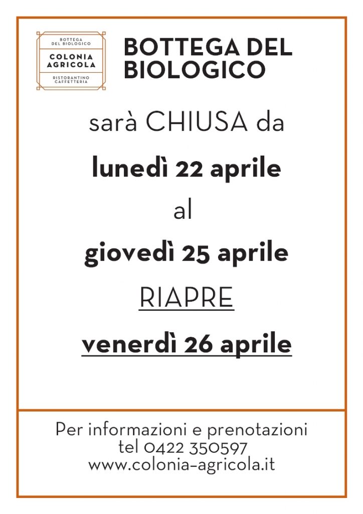 chiusura pasqua Bottega